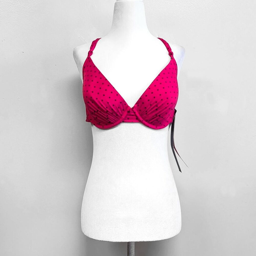 NWT Jantzen Hot Pink & Black Polka Dot Bikini Top | Size 34DD